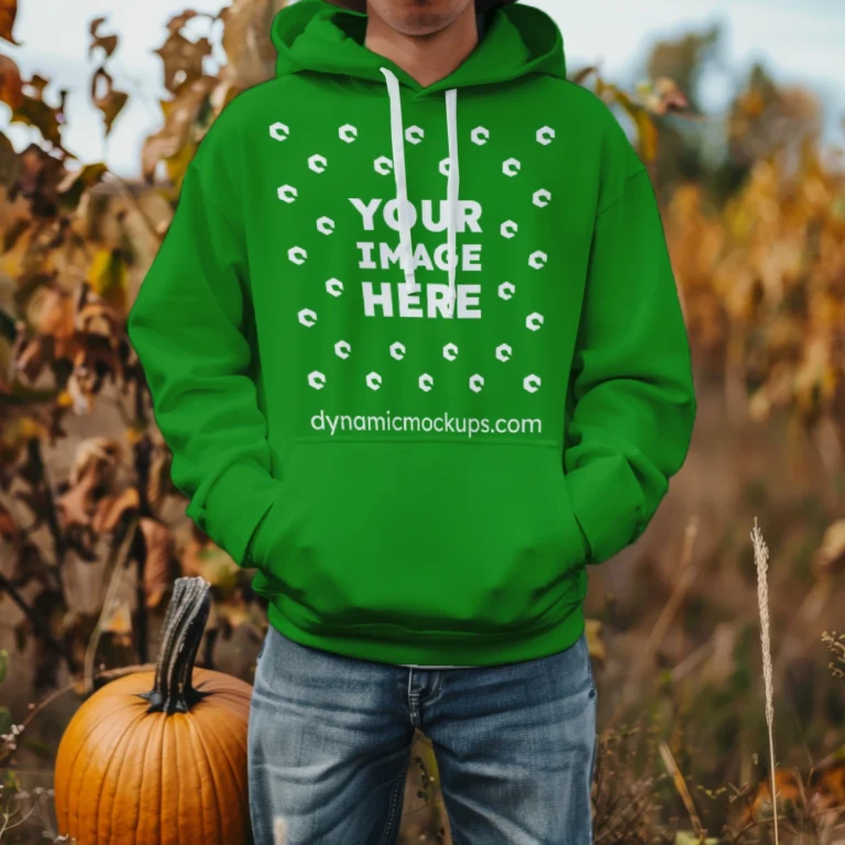 Man Wearing Green Hoodie Mockup Front View Template