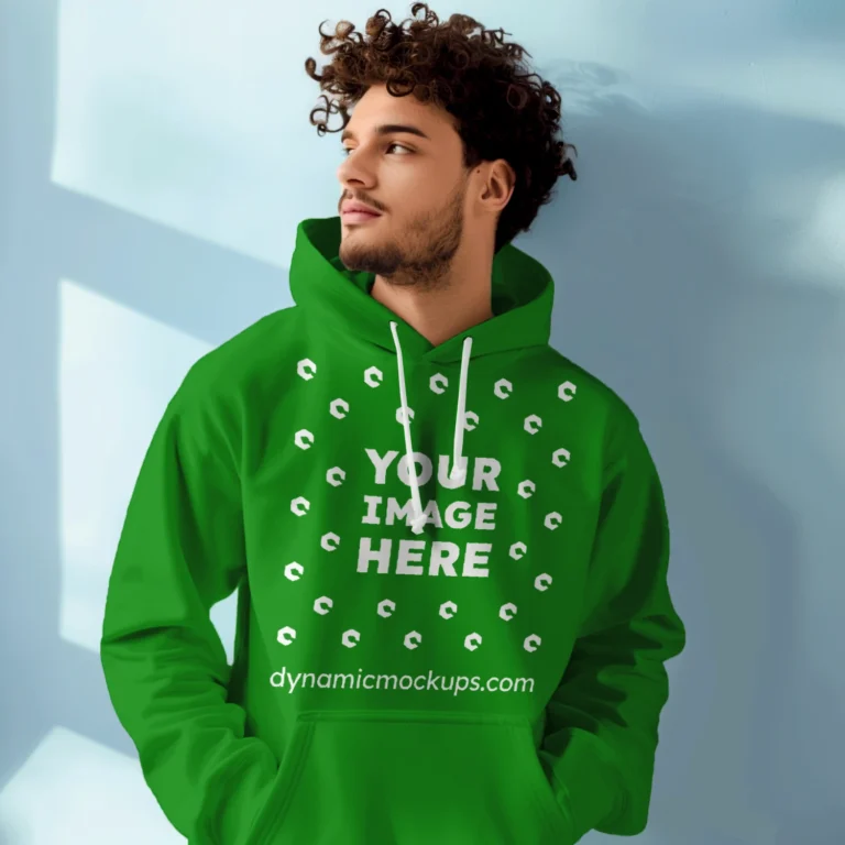 Man Wearing Green Hoodie Mockup Front View Template