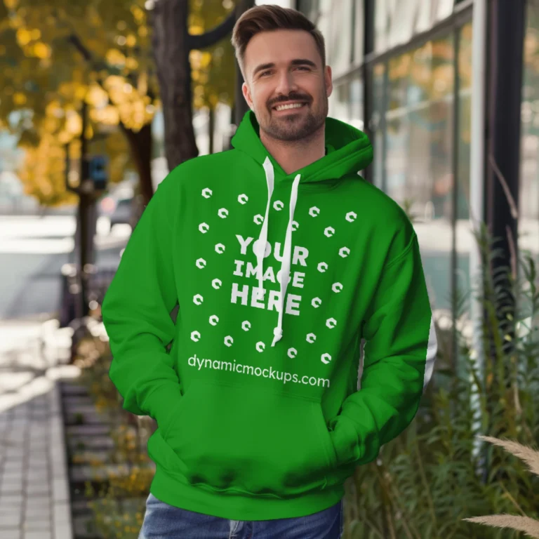 Man Wearing Green Hoodie Mockup Front View Template