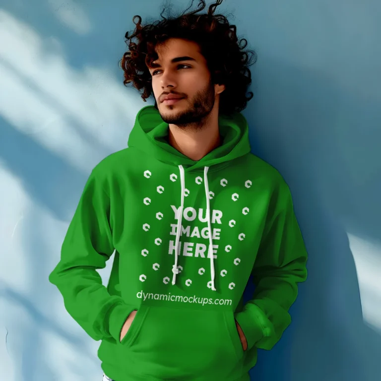 Man Wearing Green Hoodie Mockup Front View Template