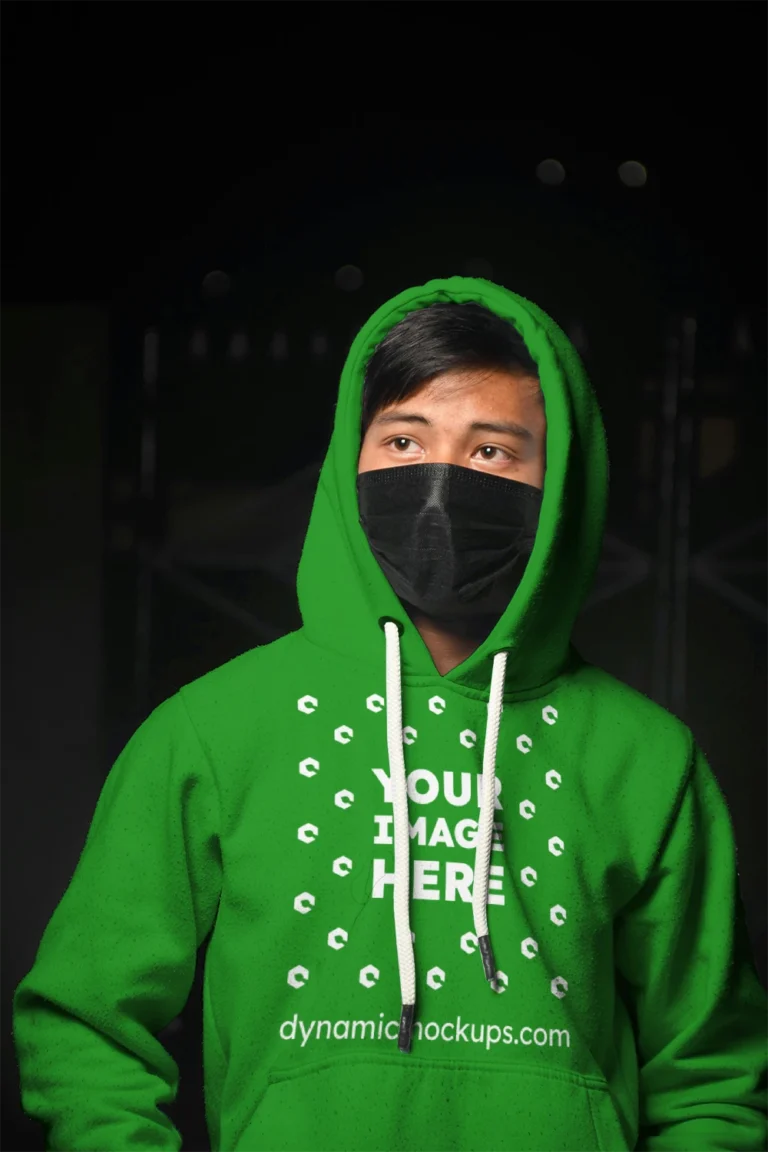 Man Wearing Green Hoodie Mockup Front View Template