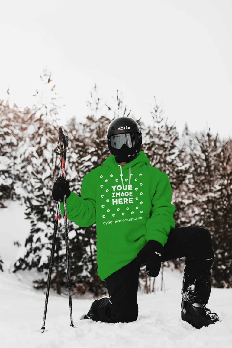 Man Wearing Green Hoodie Mockup Front View Template