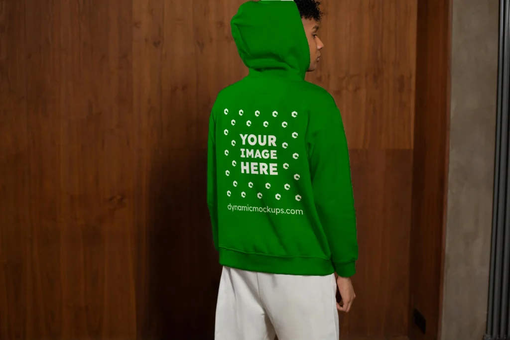 Man Wearing Green Hoodie Mockup Back View Template