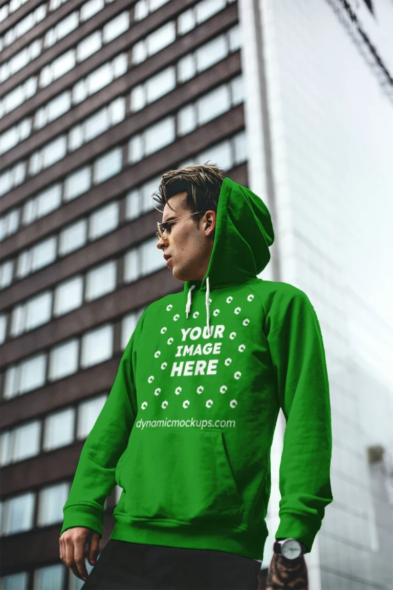 Man Wearing Green Hoodie Mockup Front View Template