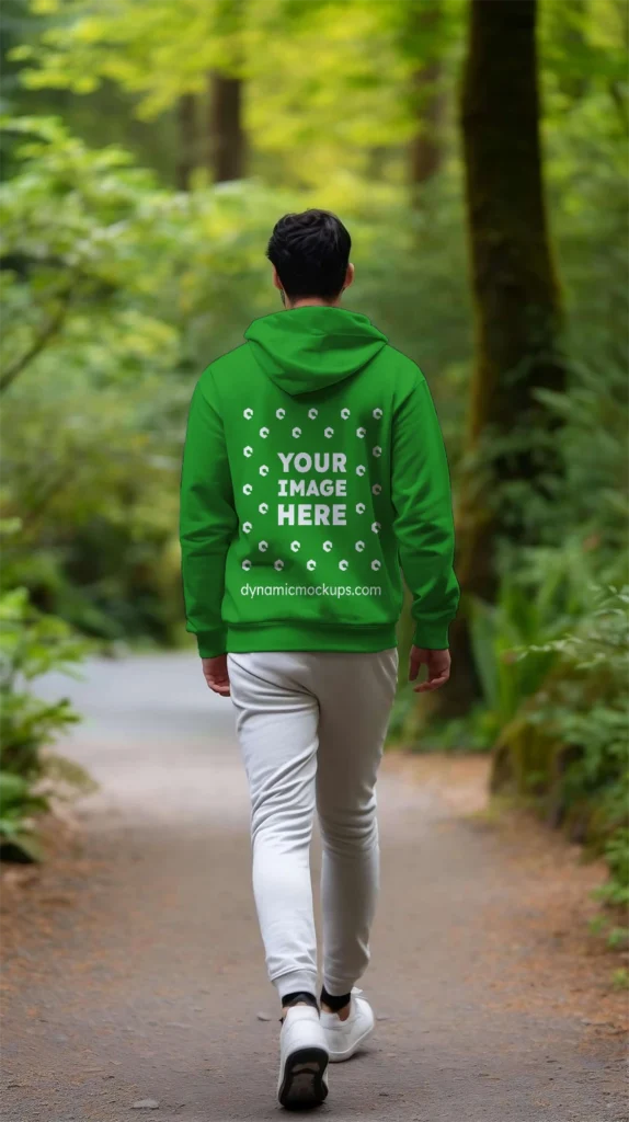 Man Wearing Green Hoodie Mockup Back View Template