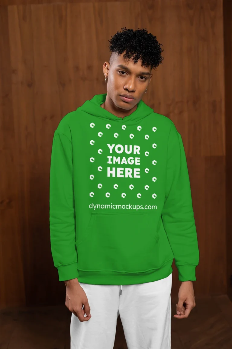 Man Wearing Green Hoodie Mockup Front View Template