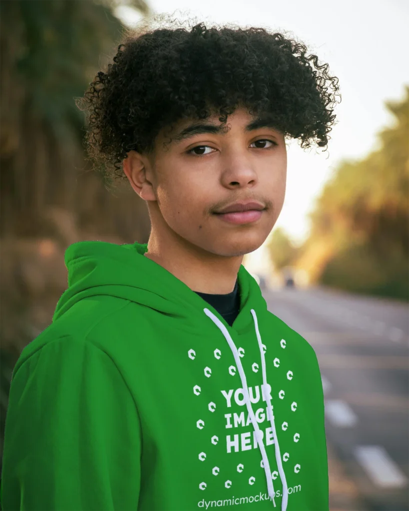 Man Wearing Green Hoodie Mockup Front View Template