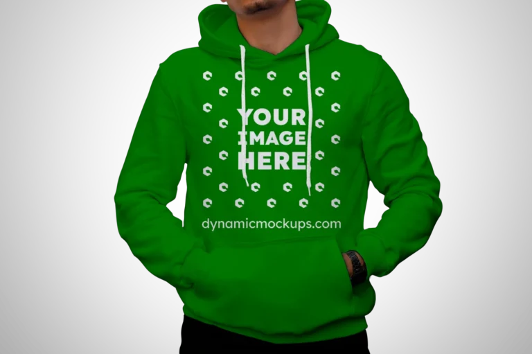 Man Wearing Green Hoodie Mockup Front View Template