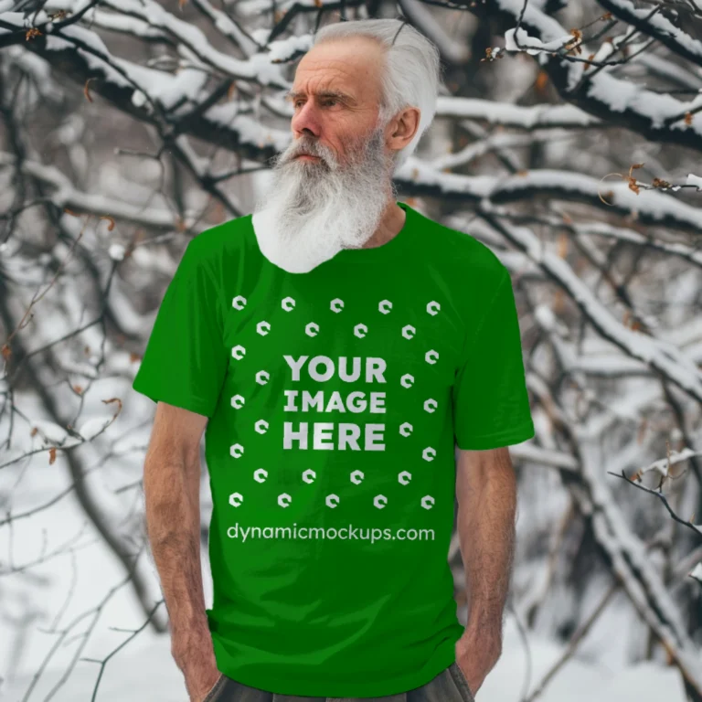 Man Wearing Green T-shirt Mockup Front View Template