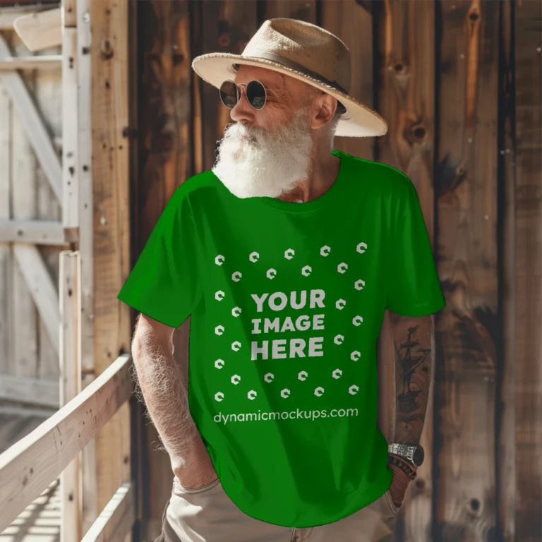 Man Wearing Green T-shirt Mockup Front View Template