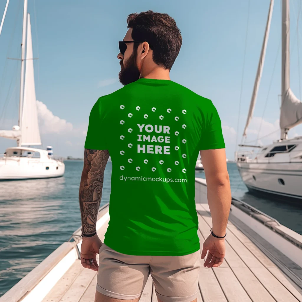 Man Wearing Green T-shirt Mockup Front View Template