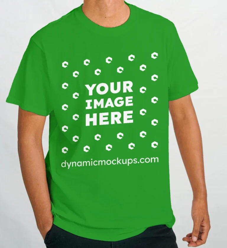 Man Wearing Green T-shirt Mockup Front View Template