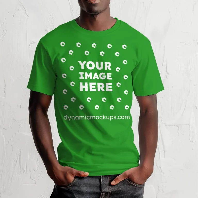 Man Wearing Green T-shirt Mockup Front View Template