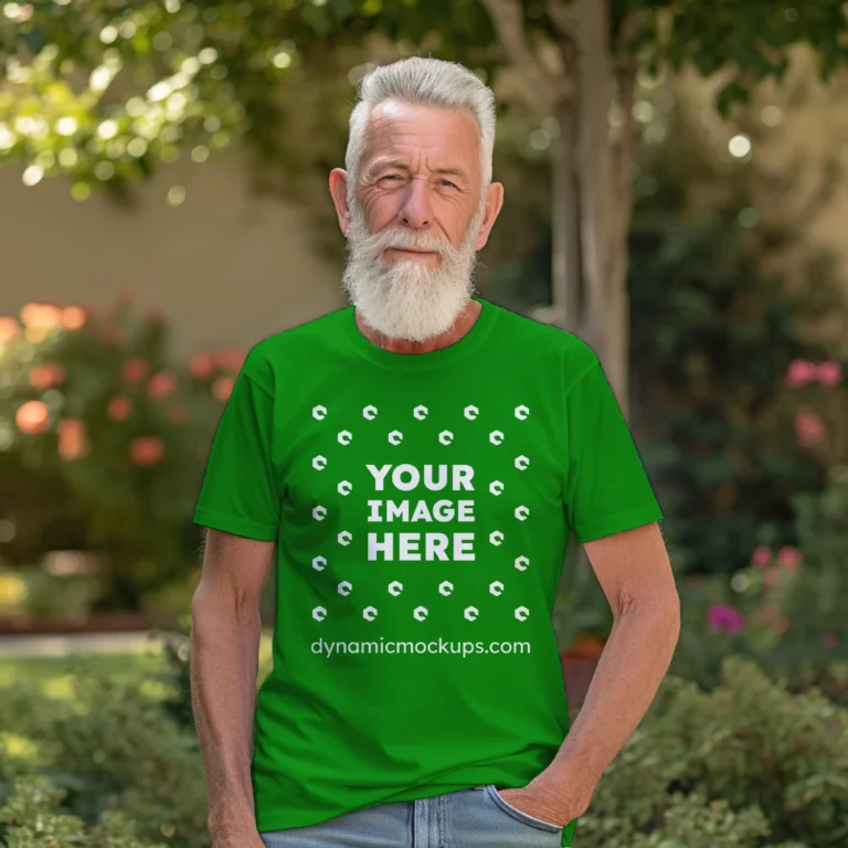 Man Wearing Green T-shirt Mockup Front View Template