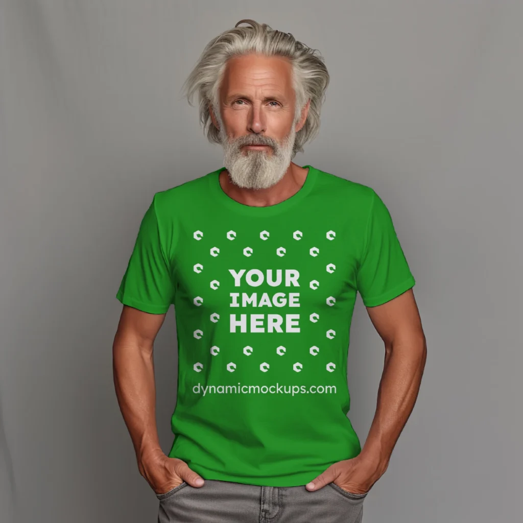 Man Wearing Green T-shirt Mockup Front View Template