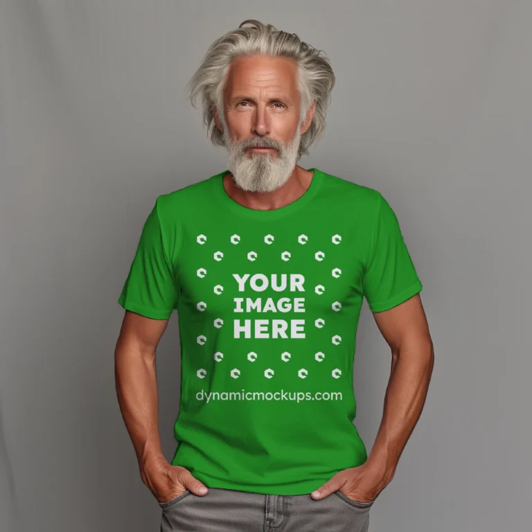 Man Wearing Green T-shirt Mockup Front View Template