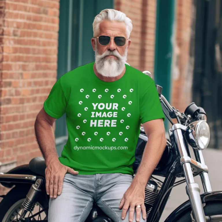 Man Wearing Green T-shirt Mockup Front View Template