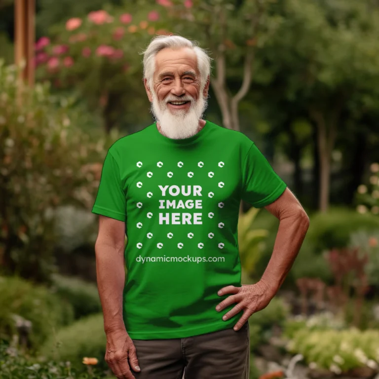 Man Wearing Green T-shirt Mockup Front View Template