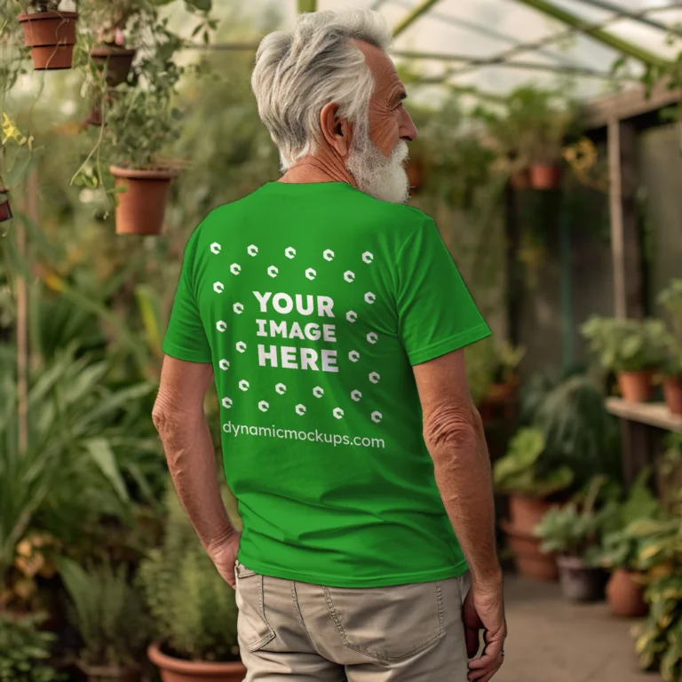 Man Wearing Green T-shirt Mockup Back View Template