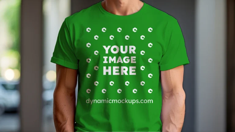 Man Wearing Green T-shirt Mockup Front View Template