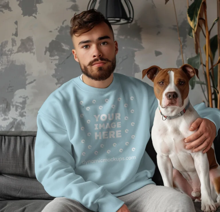 Man Wearing Light Blue Sweatshirt Mockup Front View Template