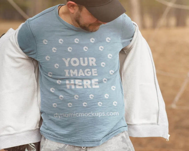 Man Wearing Light Blue Sweatshirt Mockup Front View Template