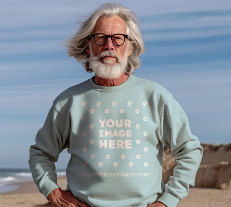 Man Wearing Light Blue Sweatshirt Mockup Front View Template