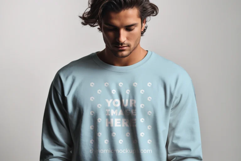 Man Wearing Light Blue Sweatshirt Mockup Front View Template