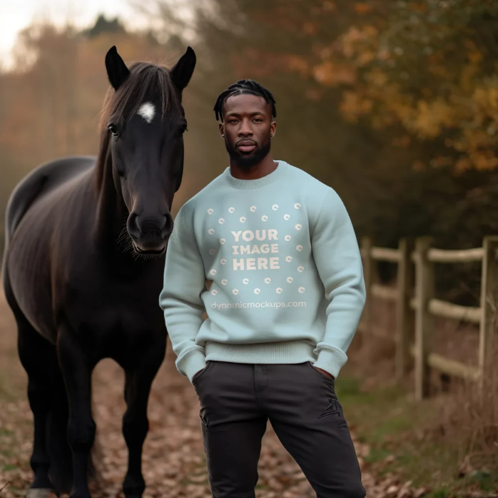 Man Wearing Light Blue Sweatshirt Mockup Front View Template