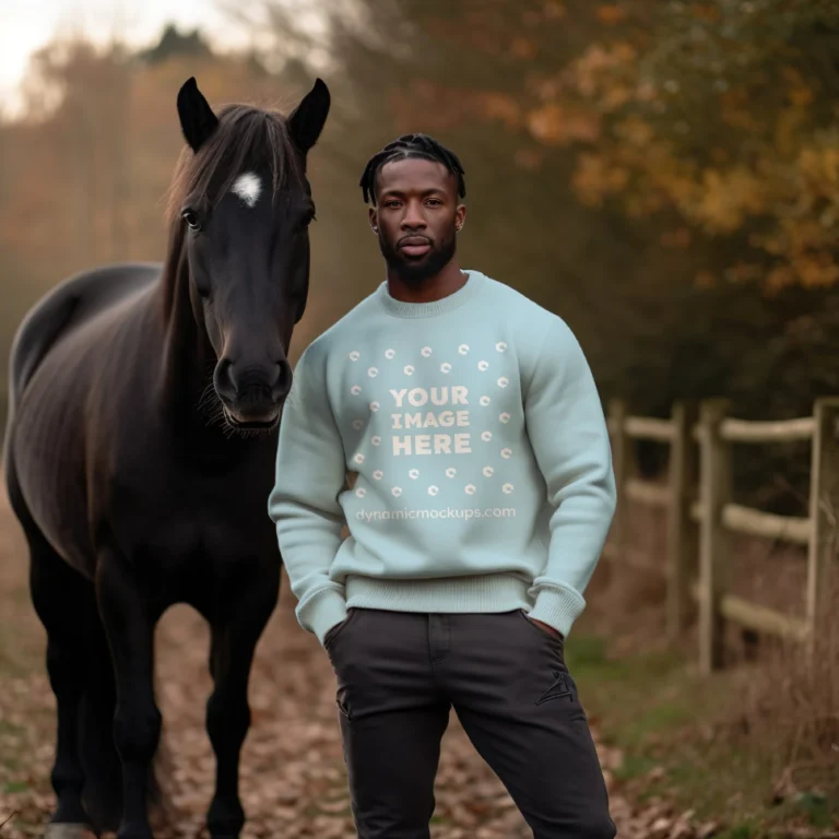 Man Wearing Light Blue Sweatshirt Mockup Front View Template