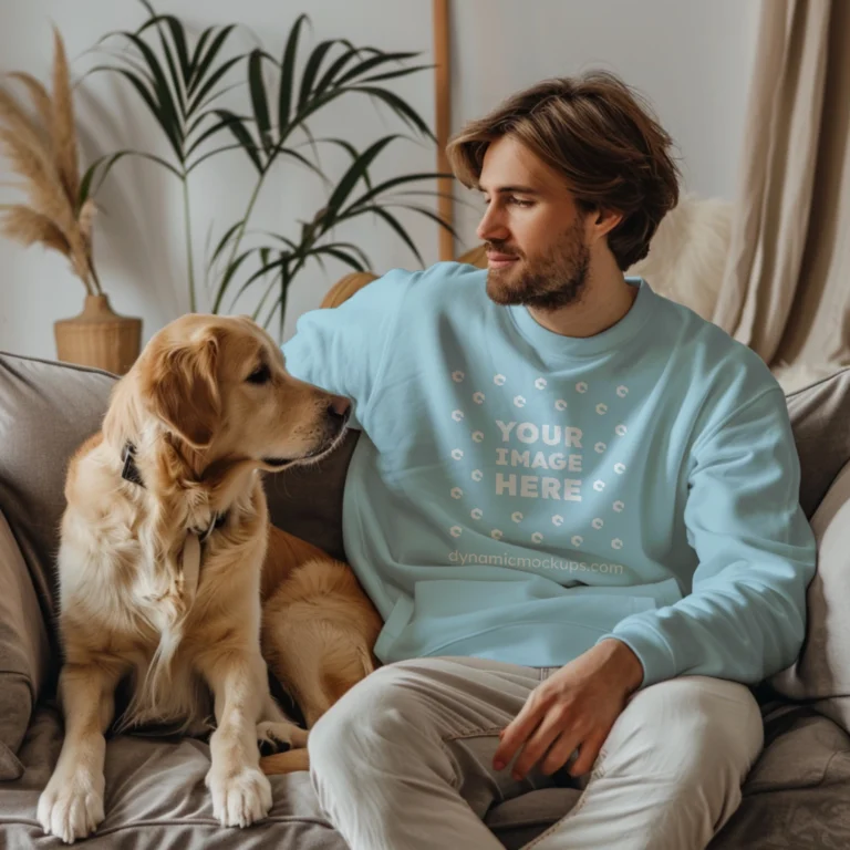 Man Wearing Light Blue Sweatshirt Mockup Front View Template