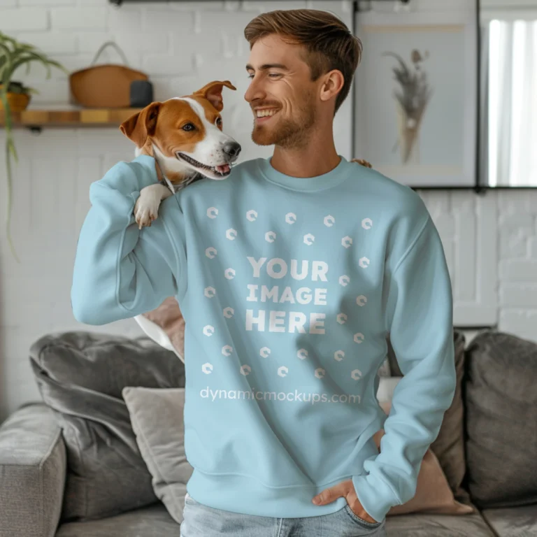 Man Wearing Light Blue Sweatshirt Mockup Front View Template