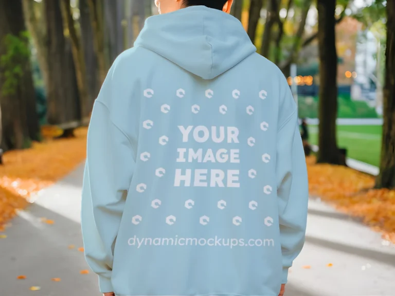 Man Wearing Light Blue Hoodie Mockup Back View Template