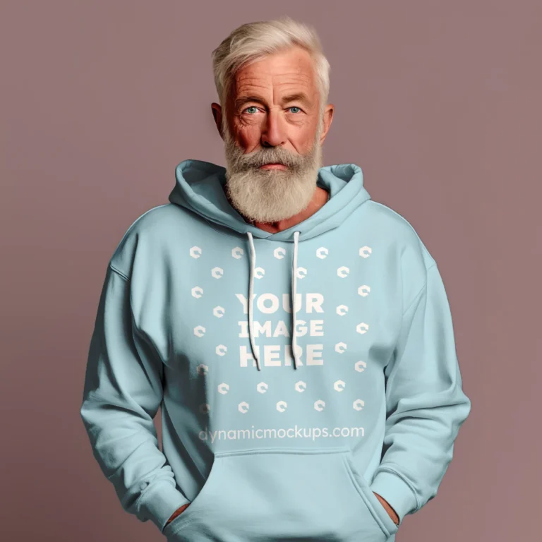 Man Wearing Light Blue Hoodie Mockup Front View Template