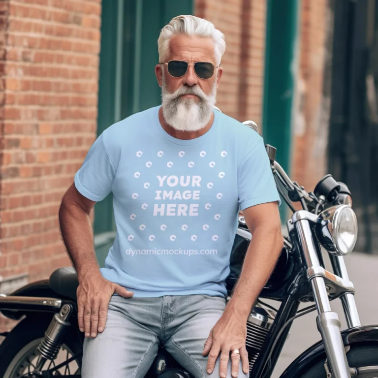 Man Wearing Light Blue T-shirt Mockup Front View Template