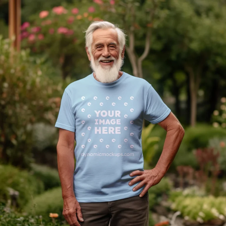 Man Wearing Light Blue T-shirt Mockup Front View Template