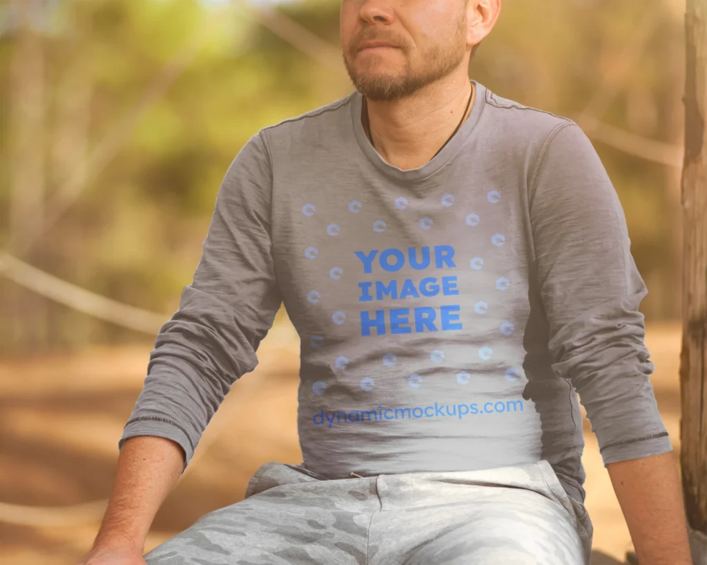 Man Wearing Light Gray Sweatshirt Mockup Front View Template