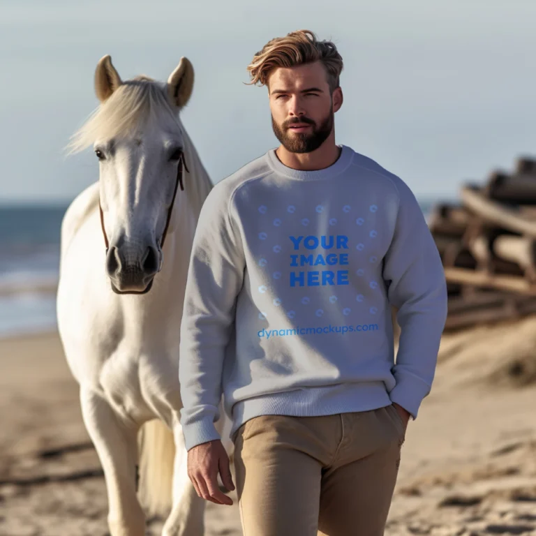 Man Wearing Light Gray Sweatshirt Mockup Front View Template