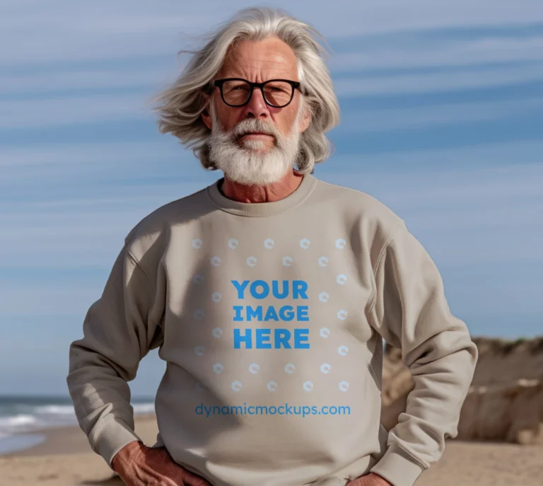 Man Wearing Light Gray Sweatshirt Mockup Front View Template