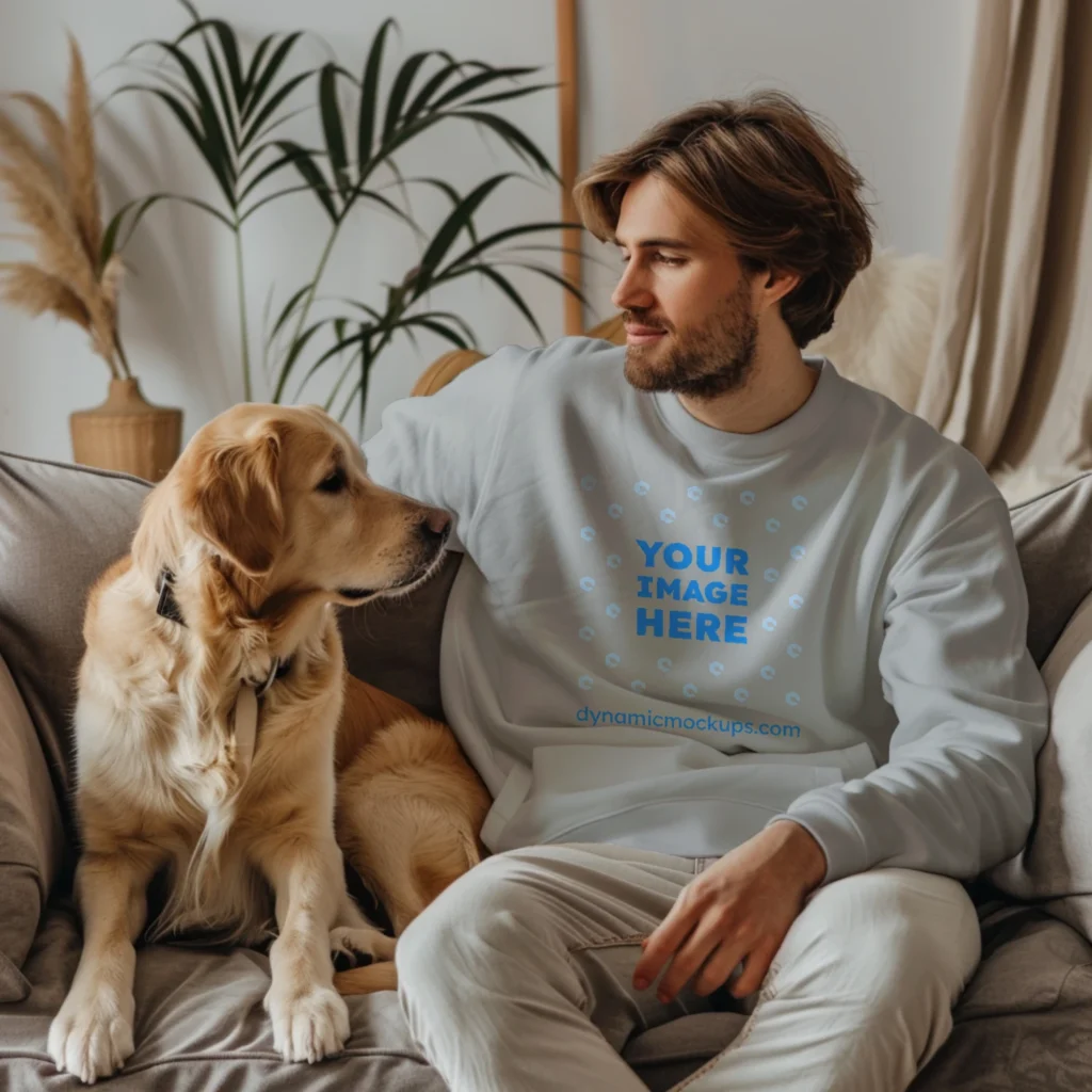 Man Wearing Light Gray Sweatshirt Mockup Front View Template