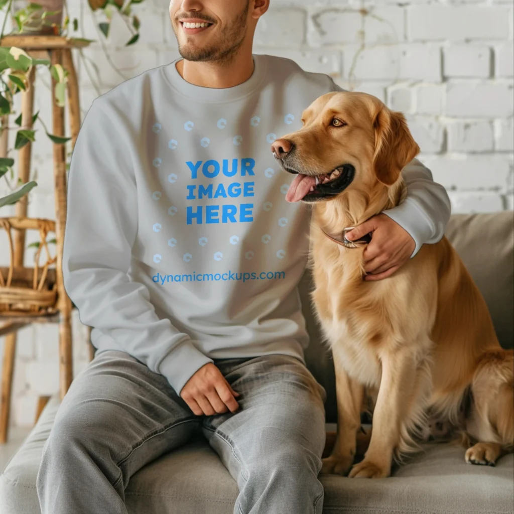 Man Wearing Light Gray Sweatshirt Mockup Front View Template