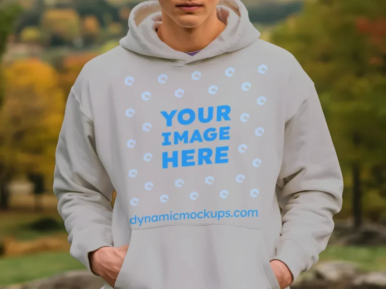 Man Wearing Light Gray Hoodie Mockup Front View Template