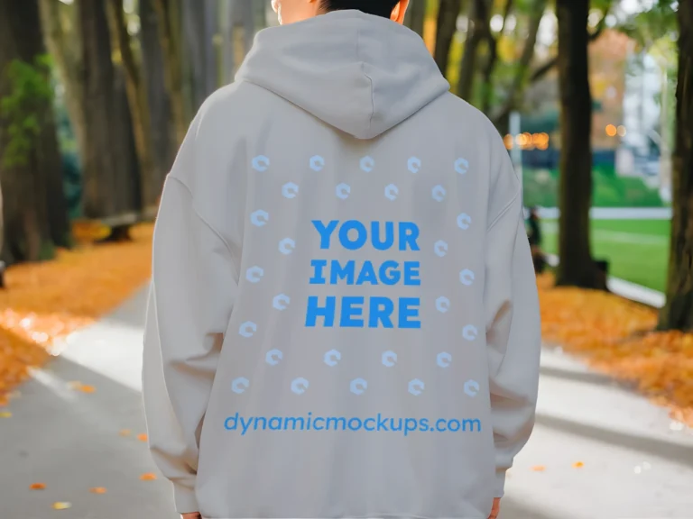 Man Wearing Light Gray Hoodie Mockup Back View Template