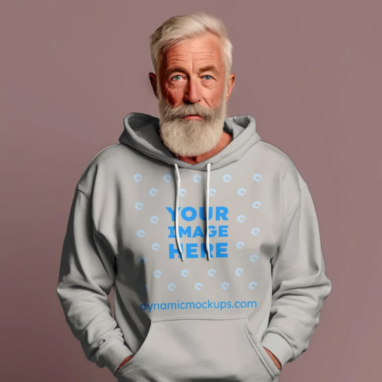 Man Wearing Light Gray Hoodie Mockup Front View Template