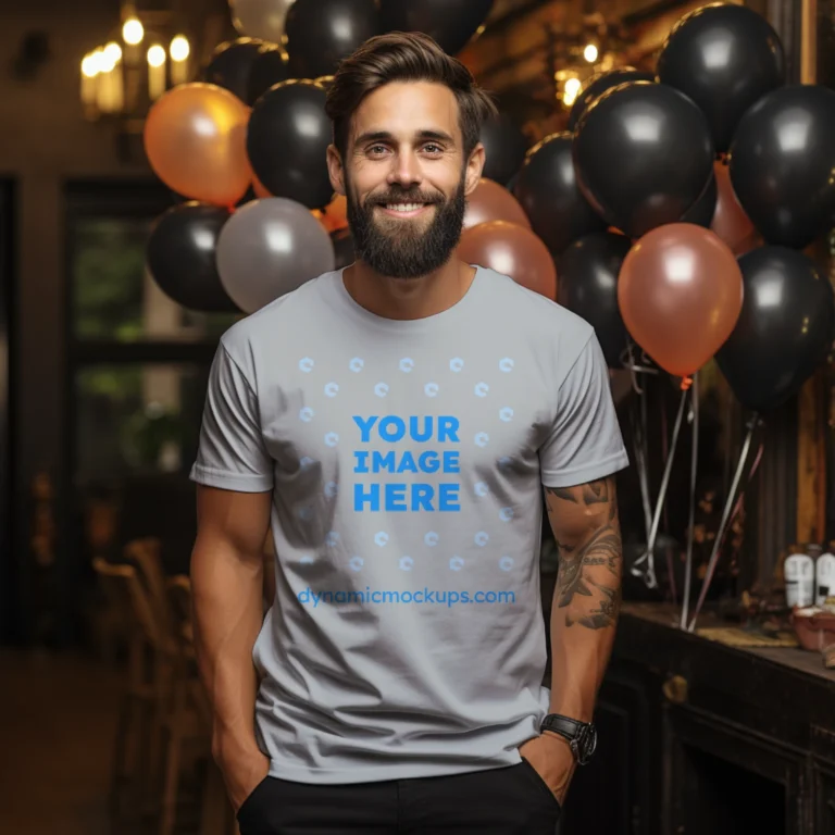 Man Wearing Light Gray T-shirt Mockup Front View Template