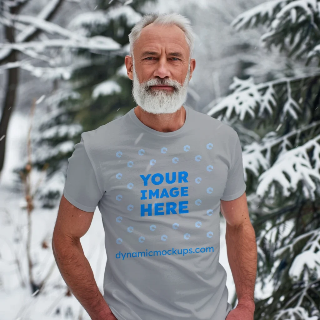 Man Wearing Light Gray T-shirt Mockup Front View Template