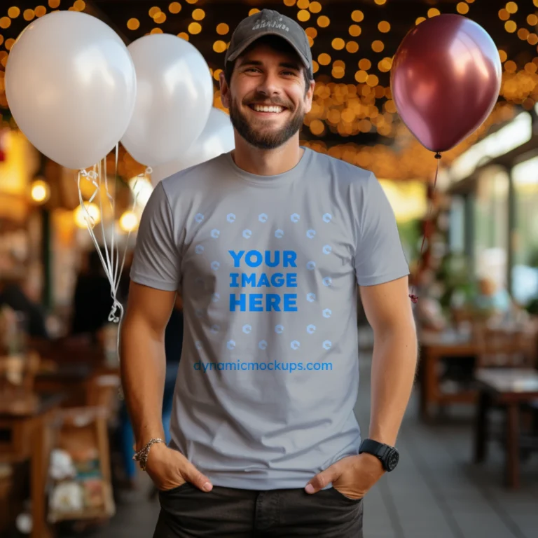 Man Wearing Light Gray T-shirt Mockup Front View Template