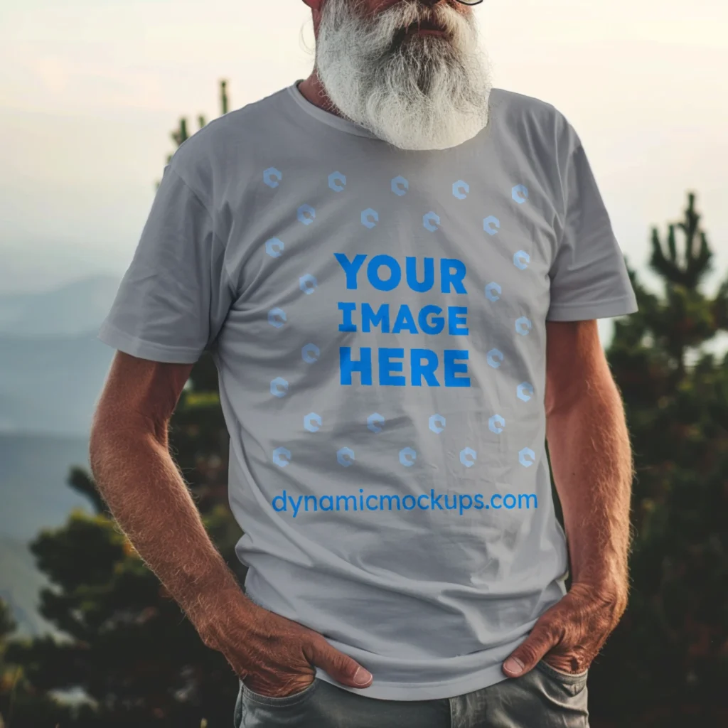 Man Wearing Light Gray T-shirt Mockup Front View Template