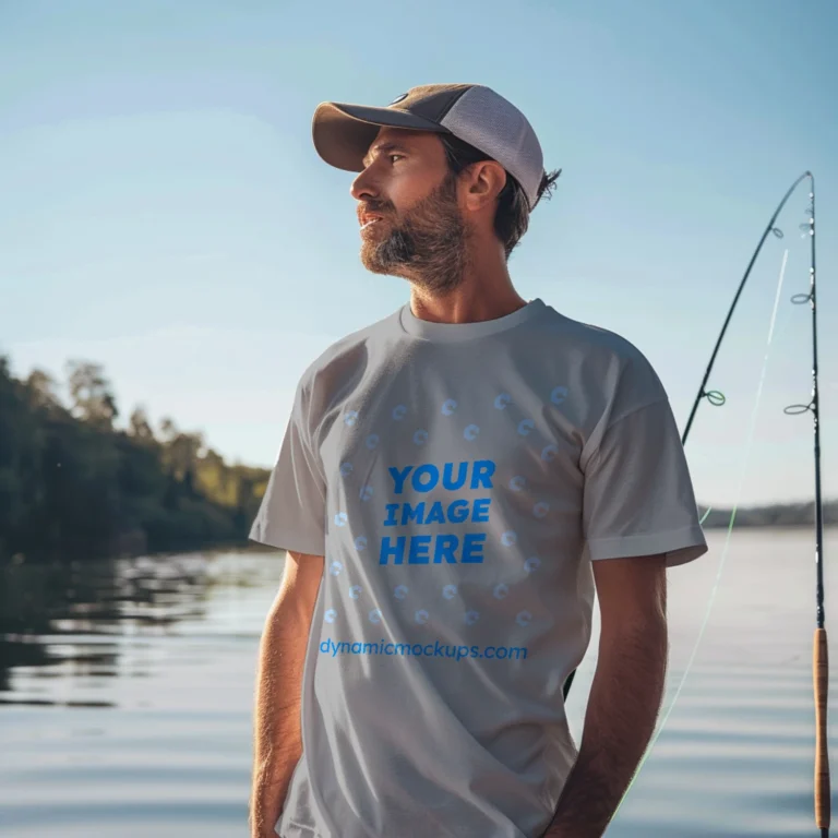 Man Wearing Light Gray T-shirt Mockup Front View Template