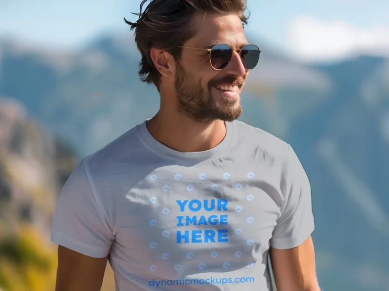 Man Wearing Light Gray T-shirt Mockup Front View Template